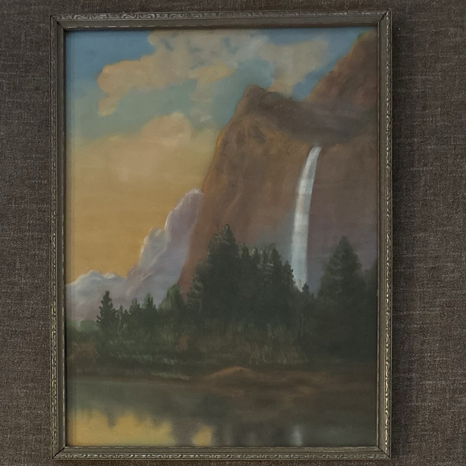 Original Pastel Drawing Depicting A Western Mountain Scene - Framed -12in X 16in