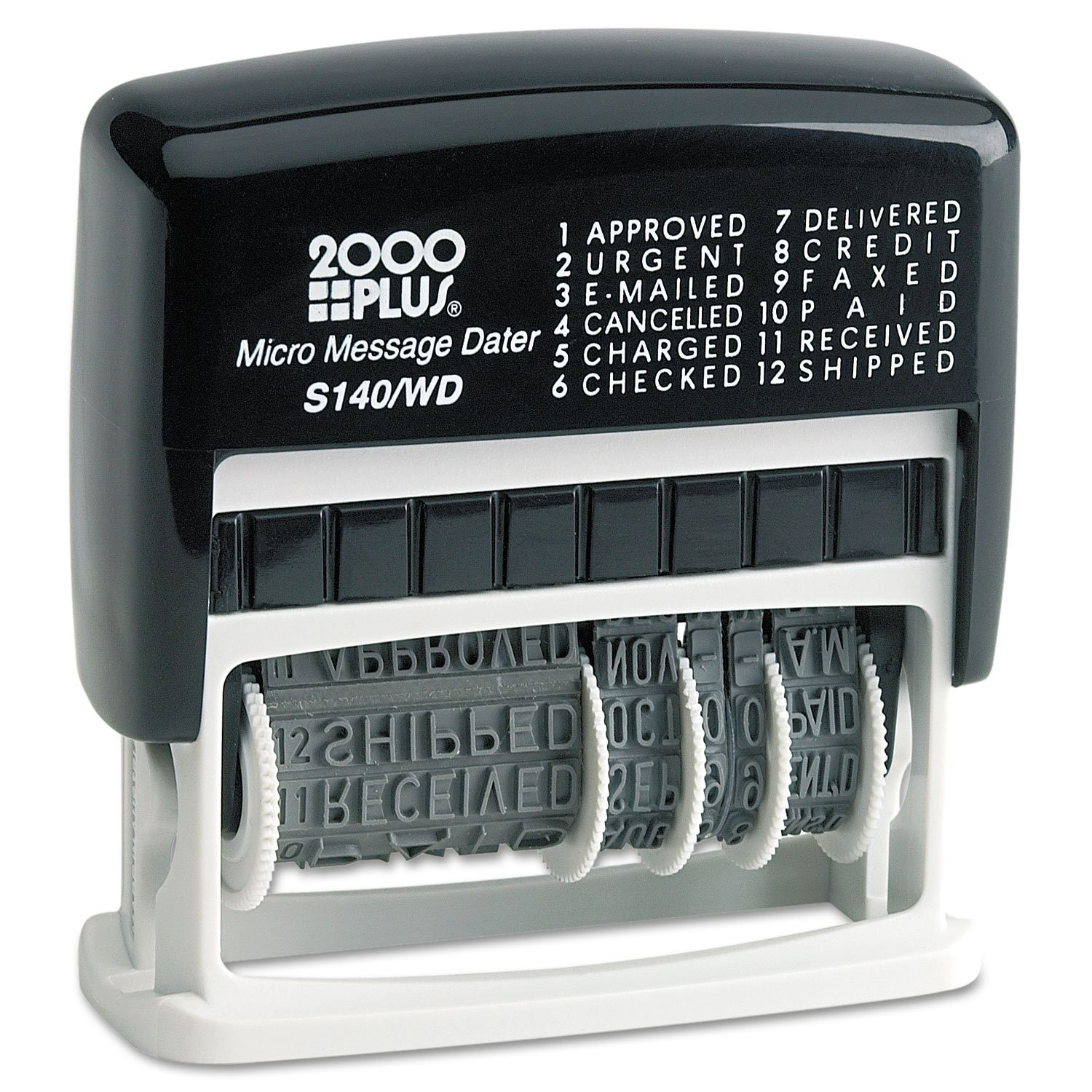 Self Inking Micro Message Dater Stamp with Phrases for Office Use Black