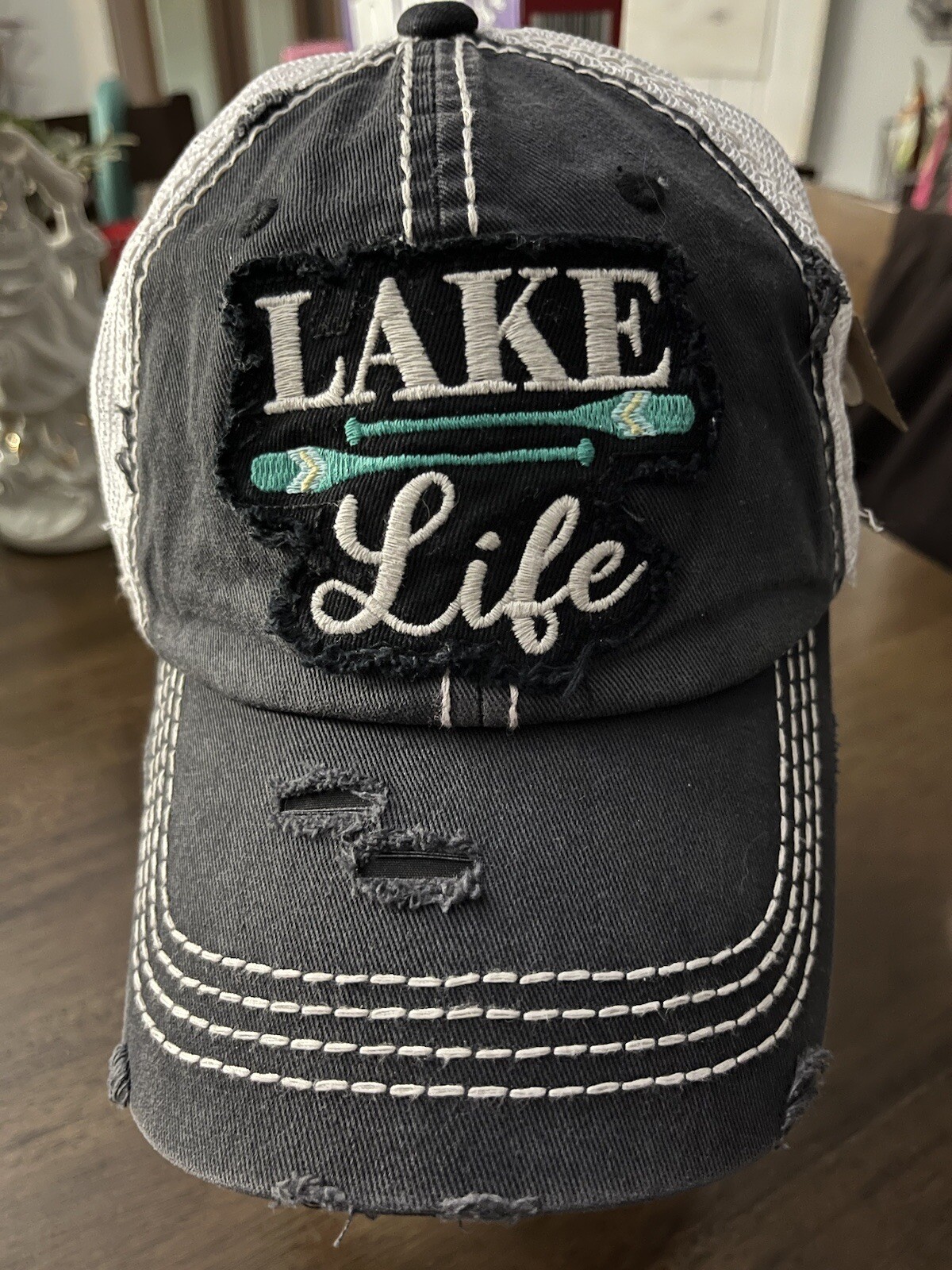 “LAKE LIFE” Distressed Trucker Hat/Cap One Size