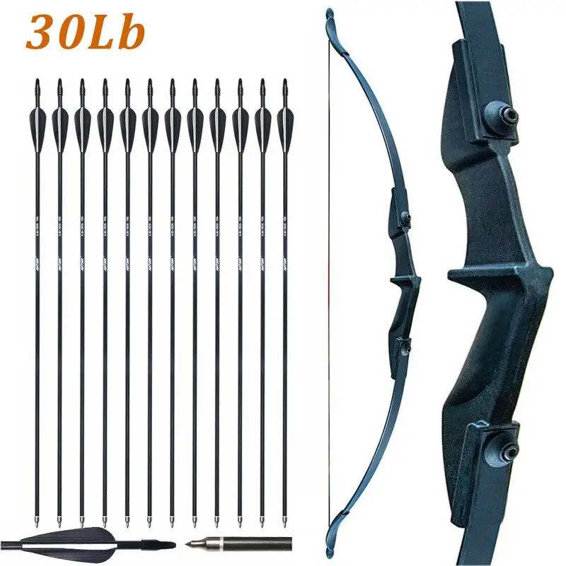 57 in Archery Recurve Bow Set 30lb/40lb Right Left Hand w/ 12X Fiberglass Arrows