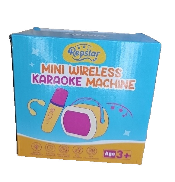 Reoslar Mini Wireless Karaoke Machine - Pink Yellow With 2 Mics - NEW IN BOX