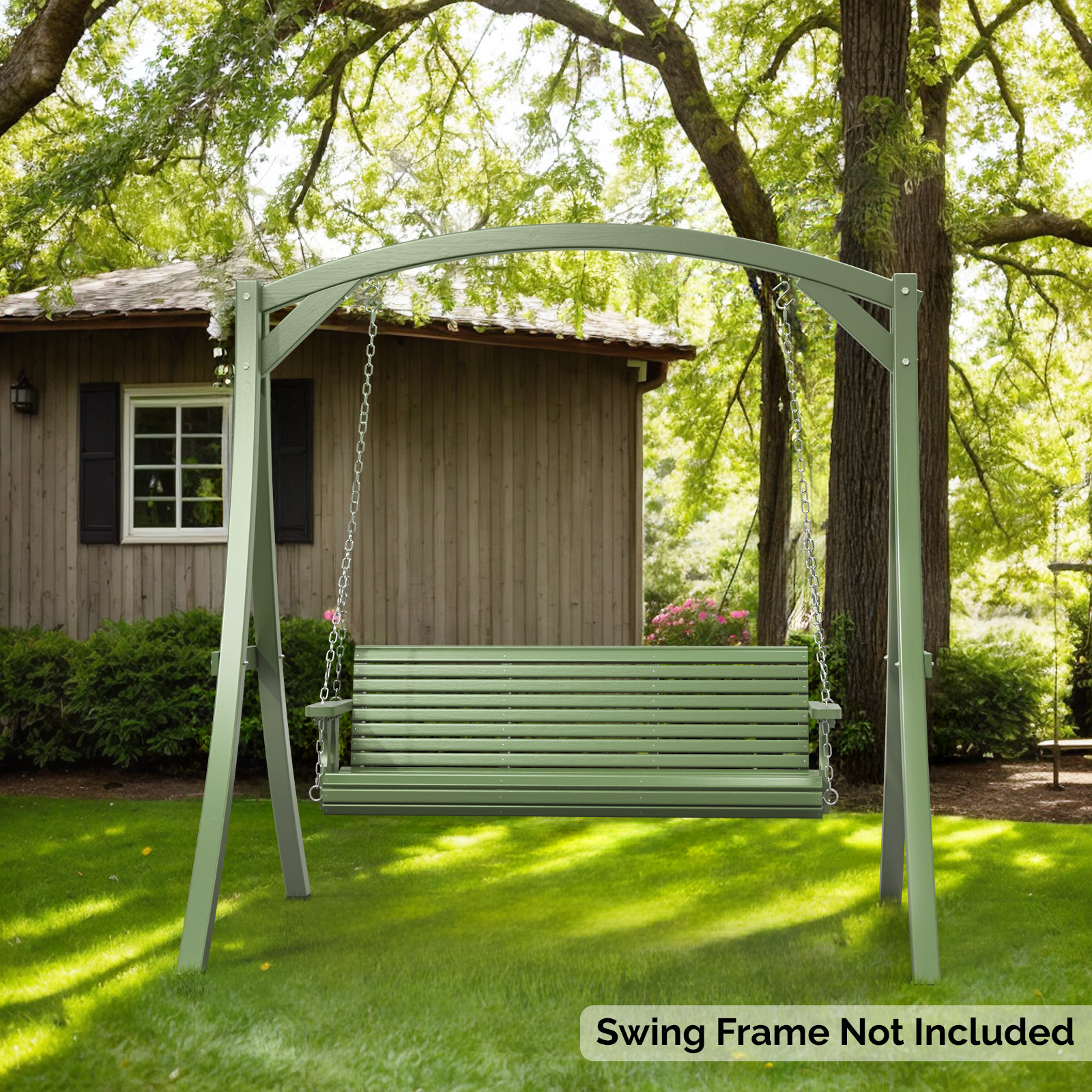 Garden Olive Green ​4 / 5FT Regular Style Wooden Swing Chair with Hanging Chains