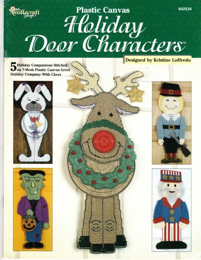 NEW PLASTIC CANVAS HOLIDAY DOOR CHARACTERS 5 WONDERFUL DESIGNS
