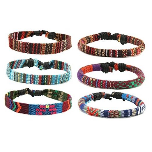 Bracelets Men Women, Hemp Cords Ethnic Tribal Bracelets Wristbands Mix 6 Wrap