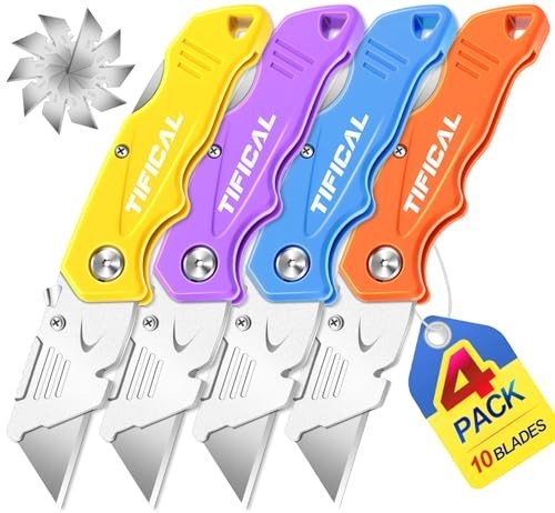 Folding Utility Knife Set, Quick Change Folding Box Cutter with Clip, Extra 10 S