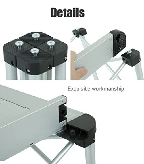 Lightweight Stable Alu. Folding Square Table Roll Up Top with Small Dark Black
