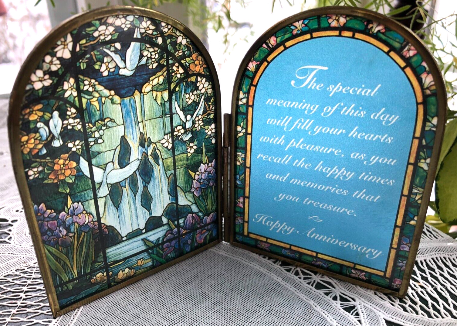 VIA VERMONT - ARTISTRY IN GLASS FRAMED PRINT SUNCATCHER - HAPPY ANNIVERSARY