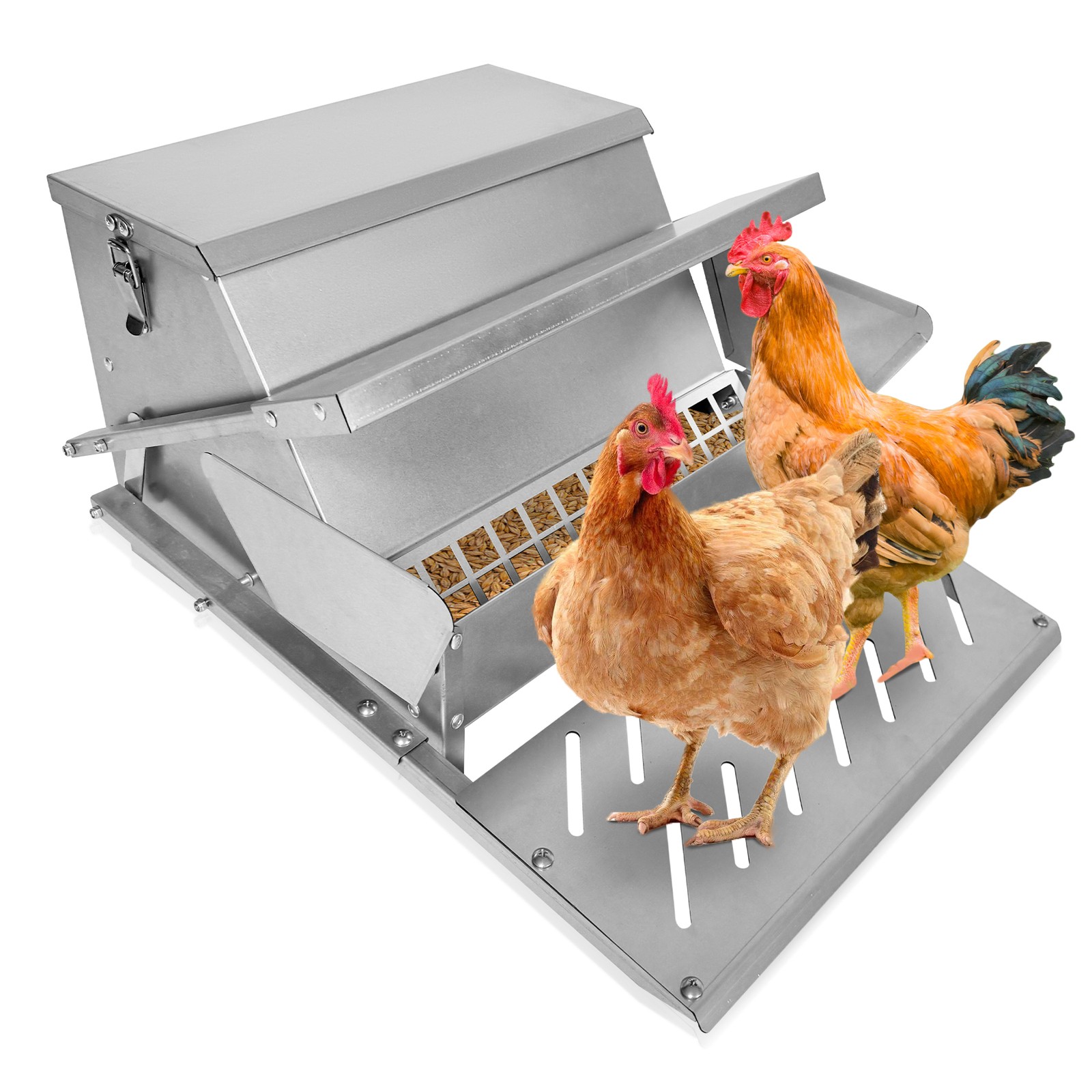 Outdoor Weatherproof Chicken Feeder, Galvanized Automatic 20lb Poultry Feeder