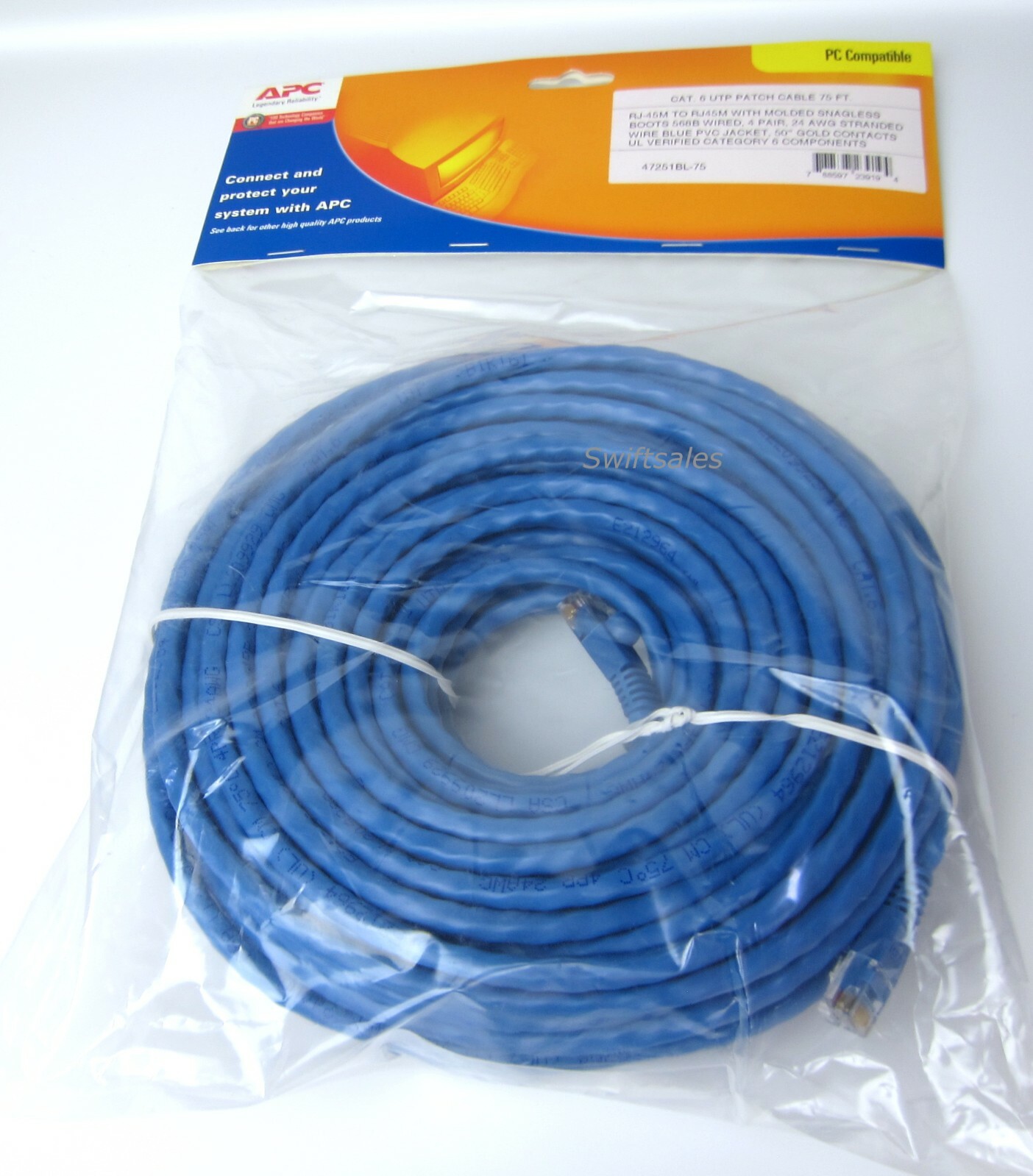 APC Premium 75FT Blue CAT6 Stranded UTP Booted Ethernet Network Patch Cable