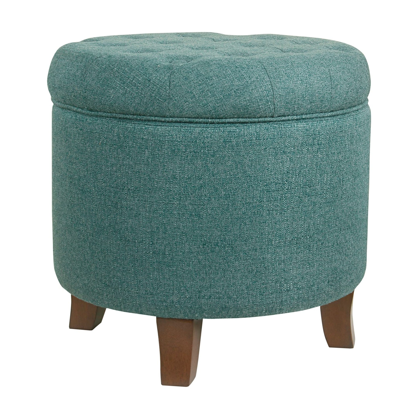 by Kinfine Fabric Upholstered Round Storage Ottoman - Button Tufted Ottoman w...