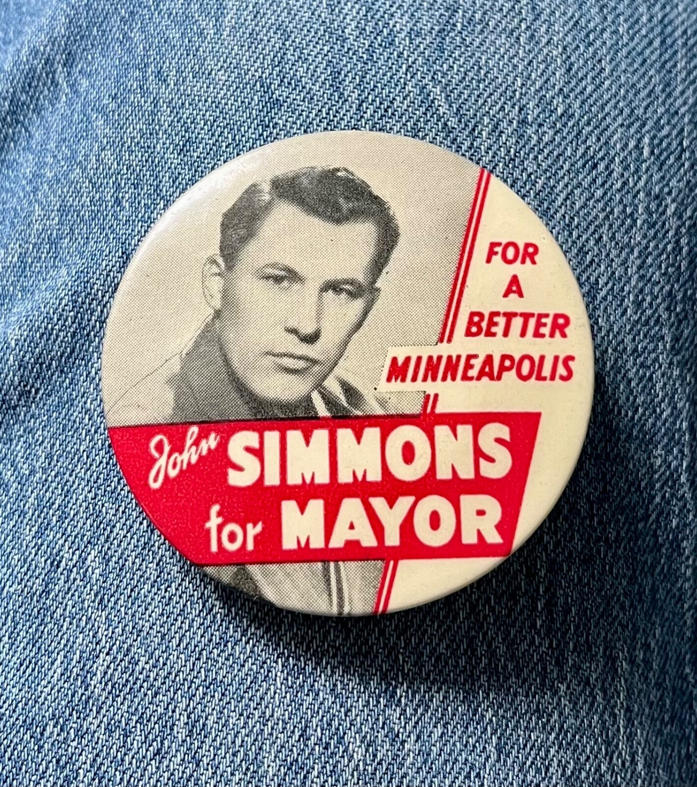 1949 John Simmons "For A Better Minneapolis" For Mayor 2 1/4" Cello Political