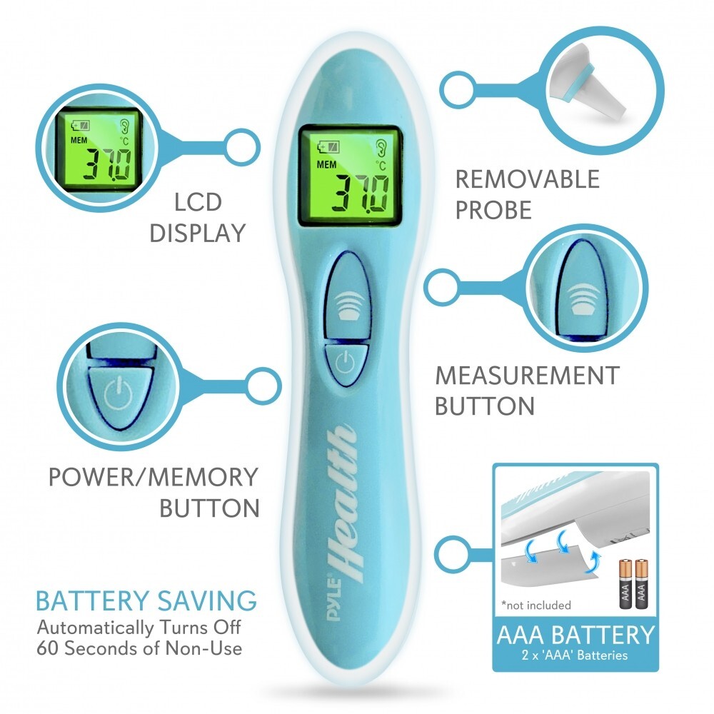 Pyle Bluetooth Infrared Ear Thermometer w/ Digital LCD Display Readout