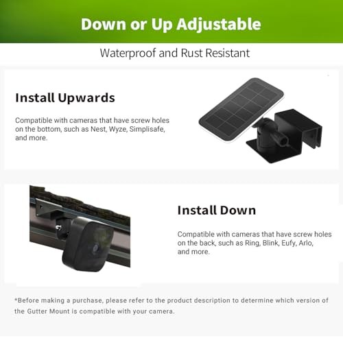 Universal Solar Panel Gutter Mount Compatible with Ring, Arlo, Eufy, Black