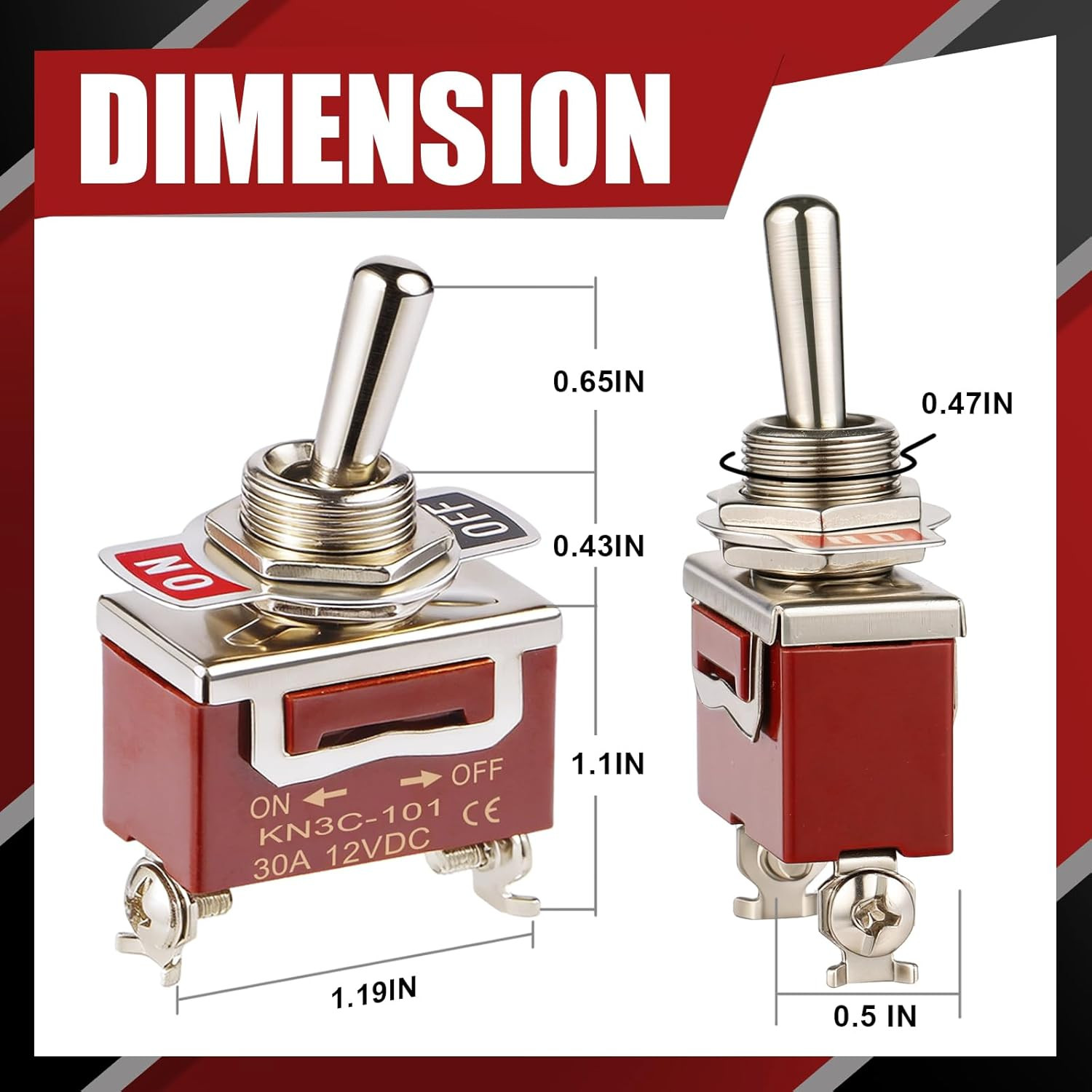 3-Pack Toggle Switch, 12V 30A Heavyduty On/Off 2Pin SPST Waterproof Toggle Swit