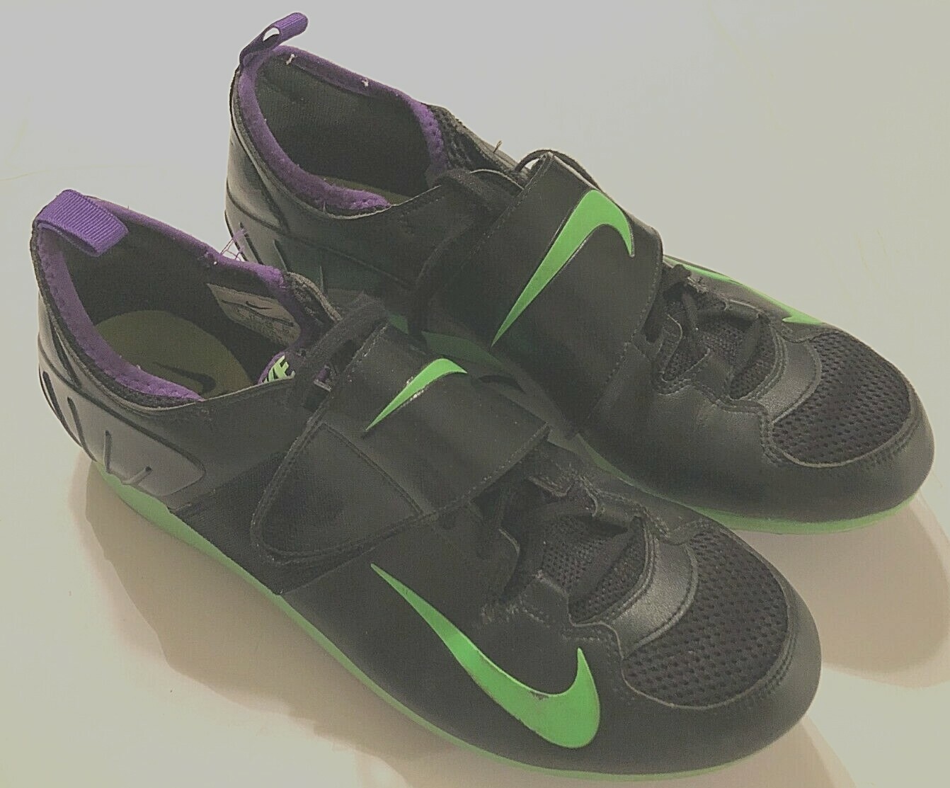 NIKE Zoom PV II Spike Black Fluorescent Green Pole Vault Shoes Cleat Men's 12