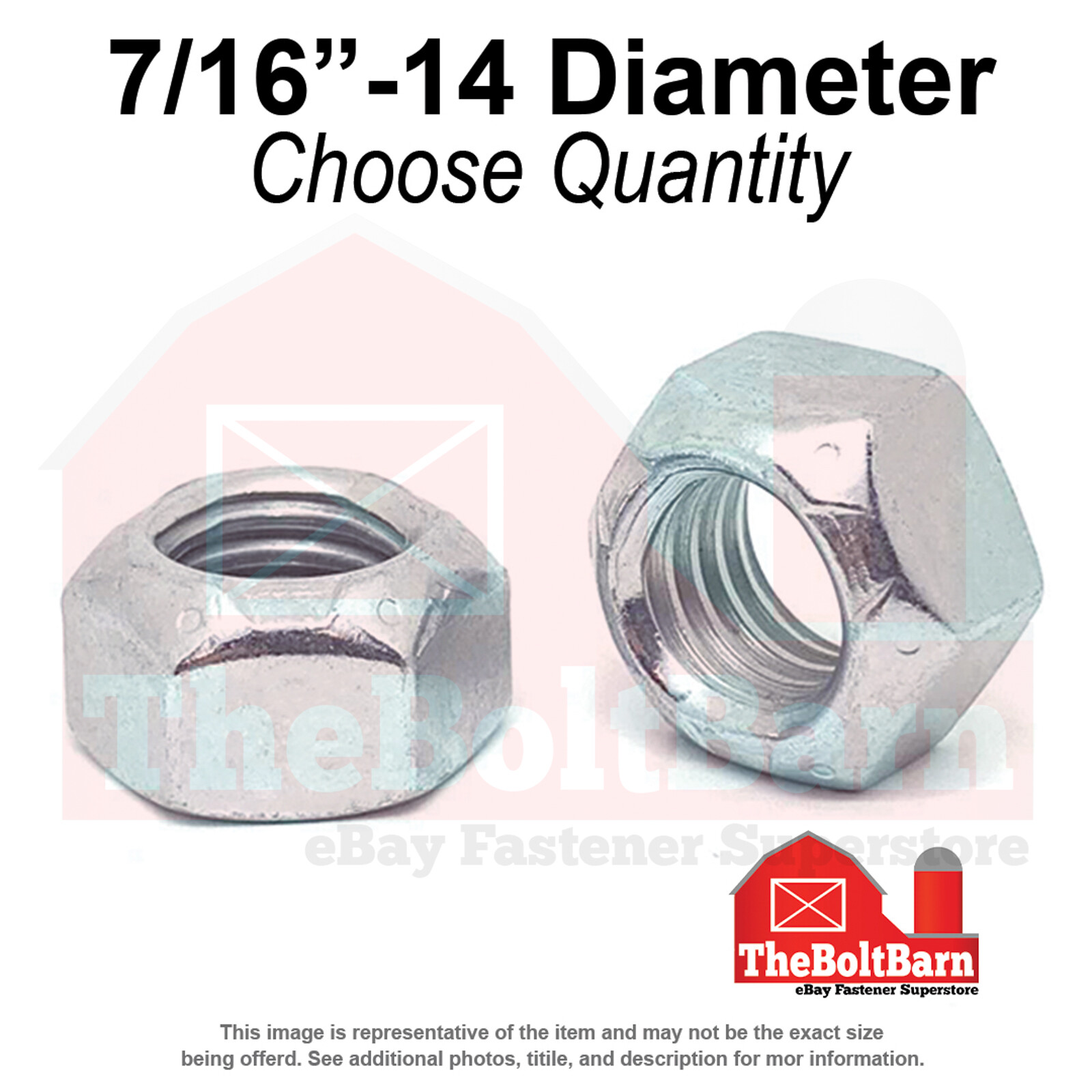 7/16"-14 Grade 8 Hex Top Lock Nuts Zinc Clear Coarse Thread (Pick Quantity)