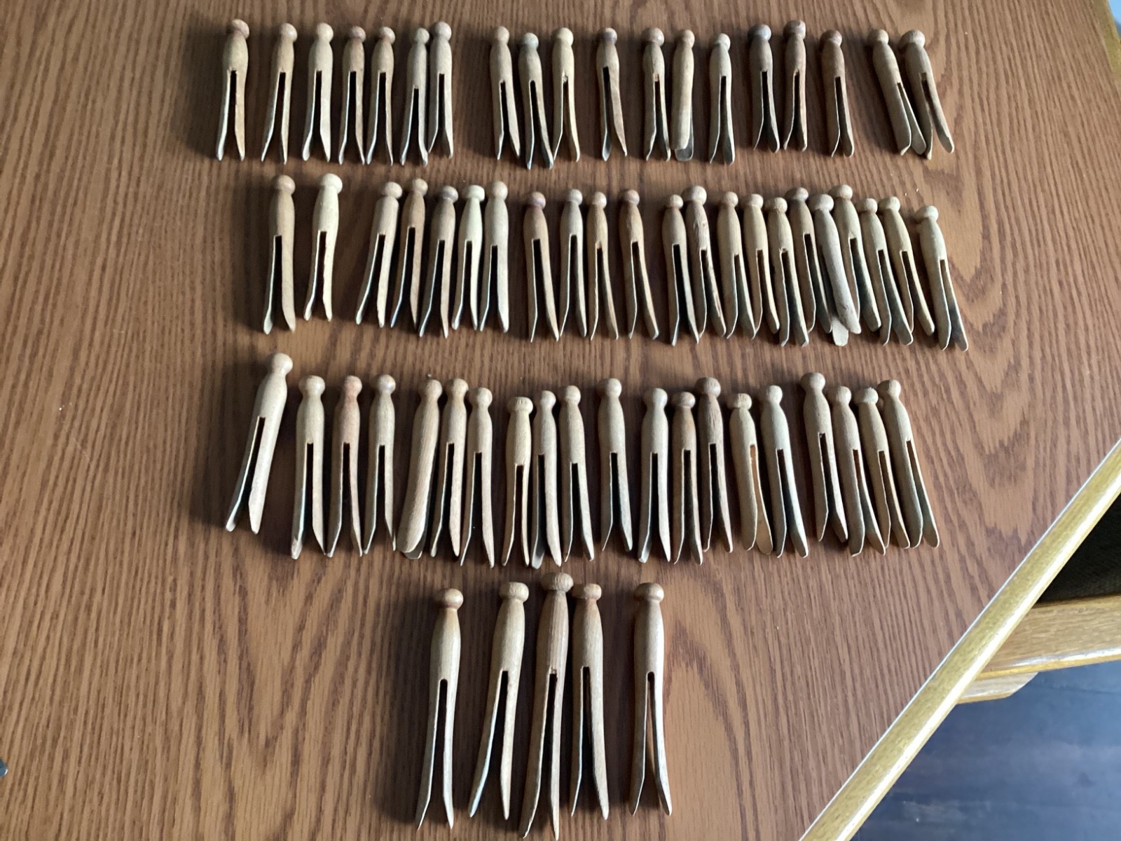 Lot of 66 Vintage Clothes Pins Round Head Flat Top.