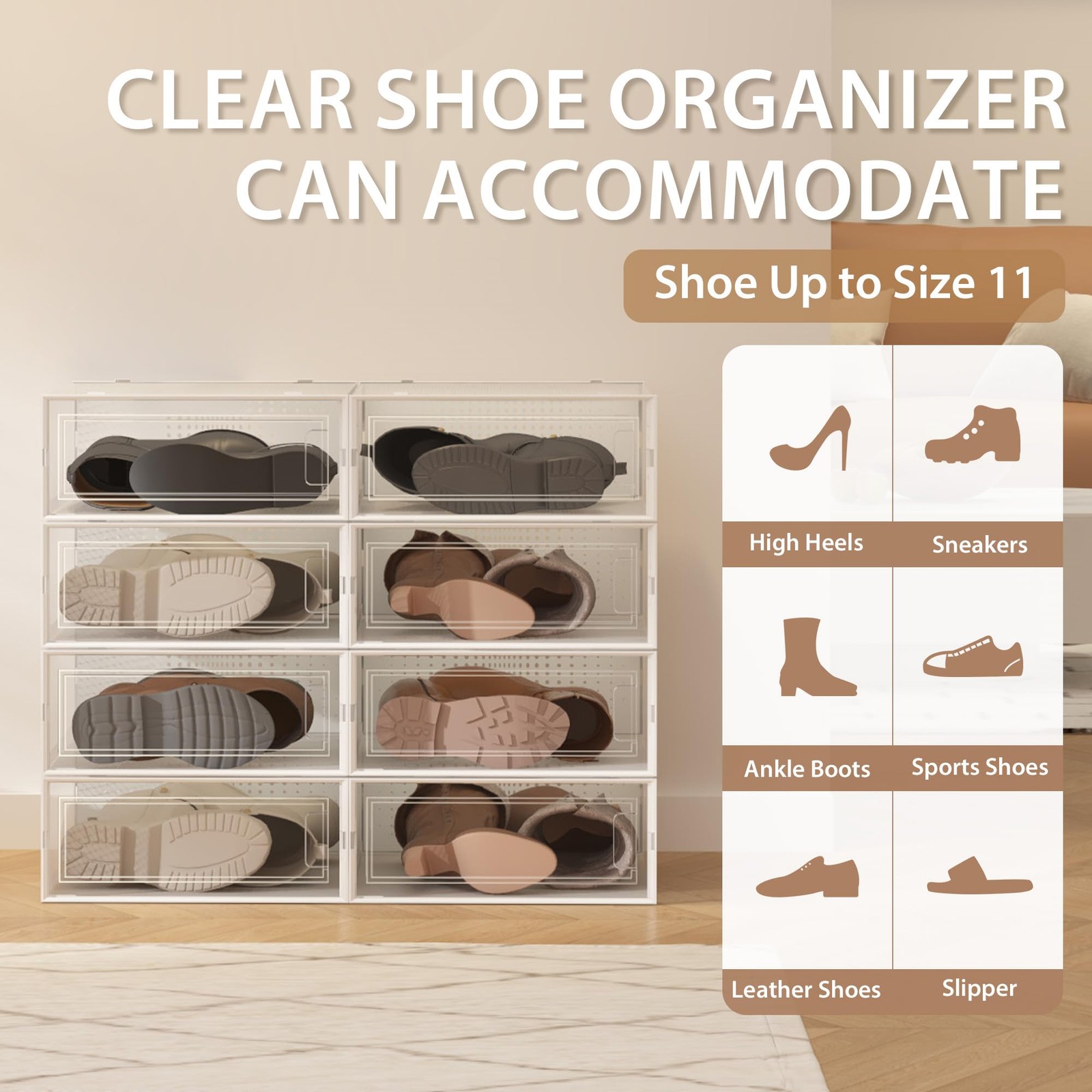 8 Pack Clear Boot Boxes Stackable, Boot Storage Boxes for Tall Boots, Shoes B...