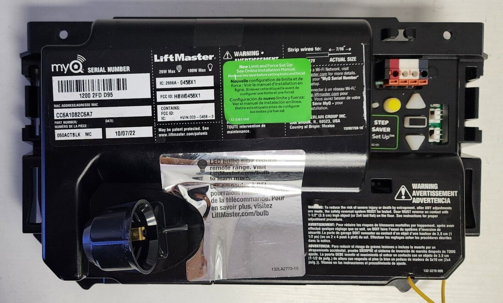 LiftMaster 050ACTBLKMC Garage Door Opener RECEIVER LOGIC BOARD, AC, WI-FI