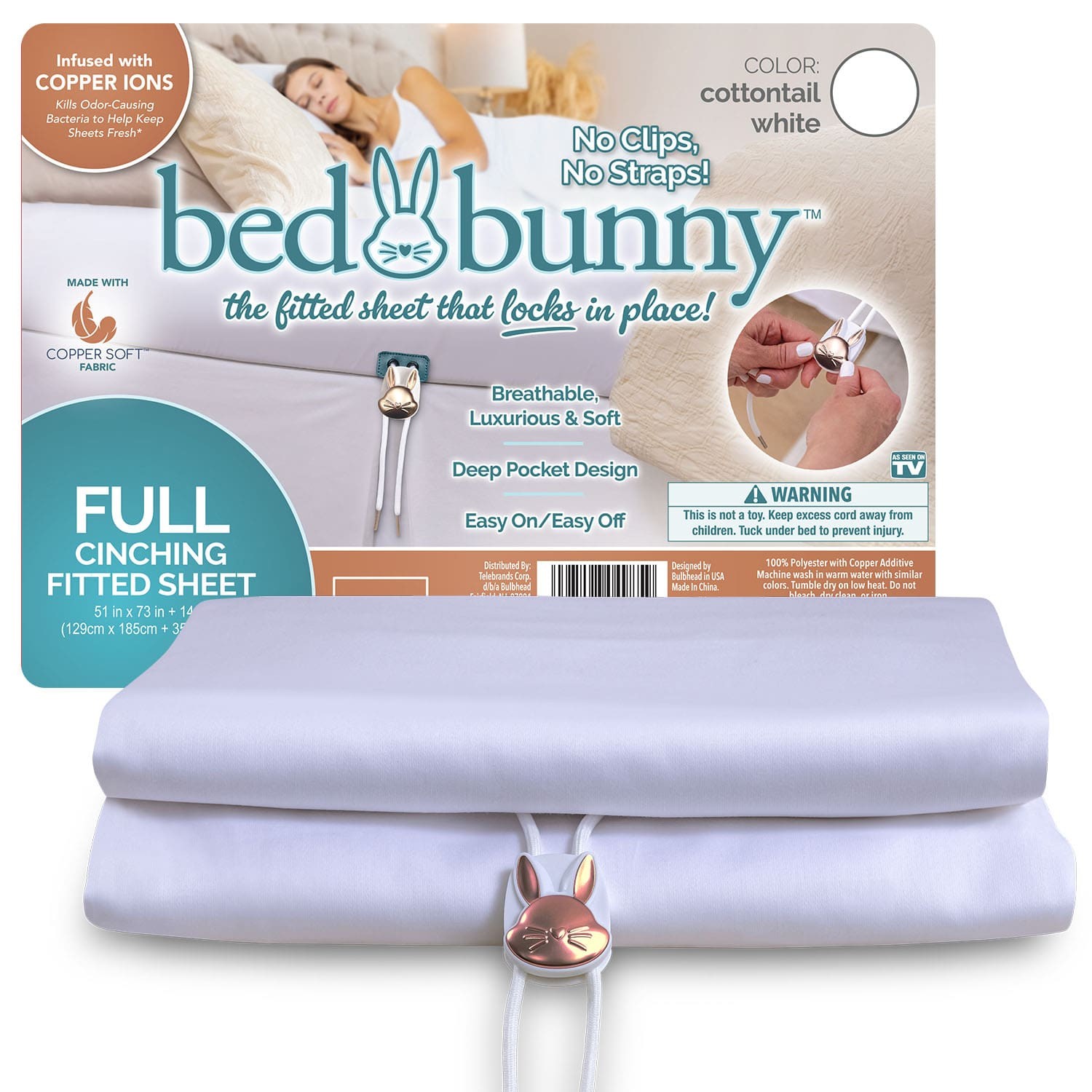 Bed Bunny Locking Fitted Bed Sheet,AS SEEN ON TV,Stays On & Won’t Slip Off, Full