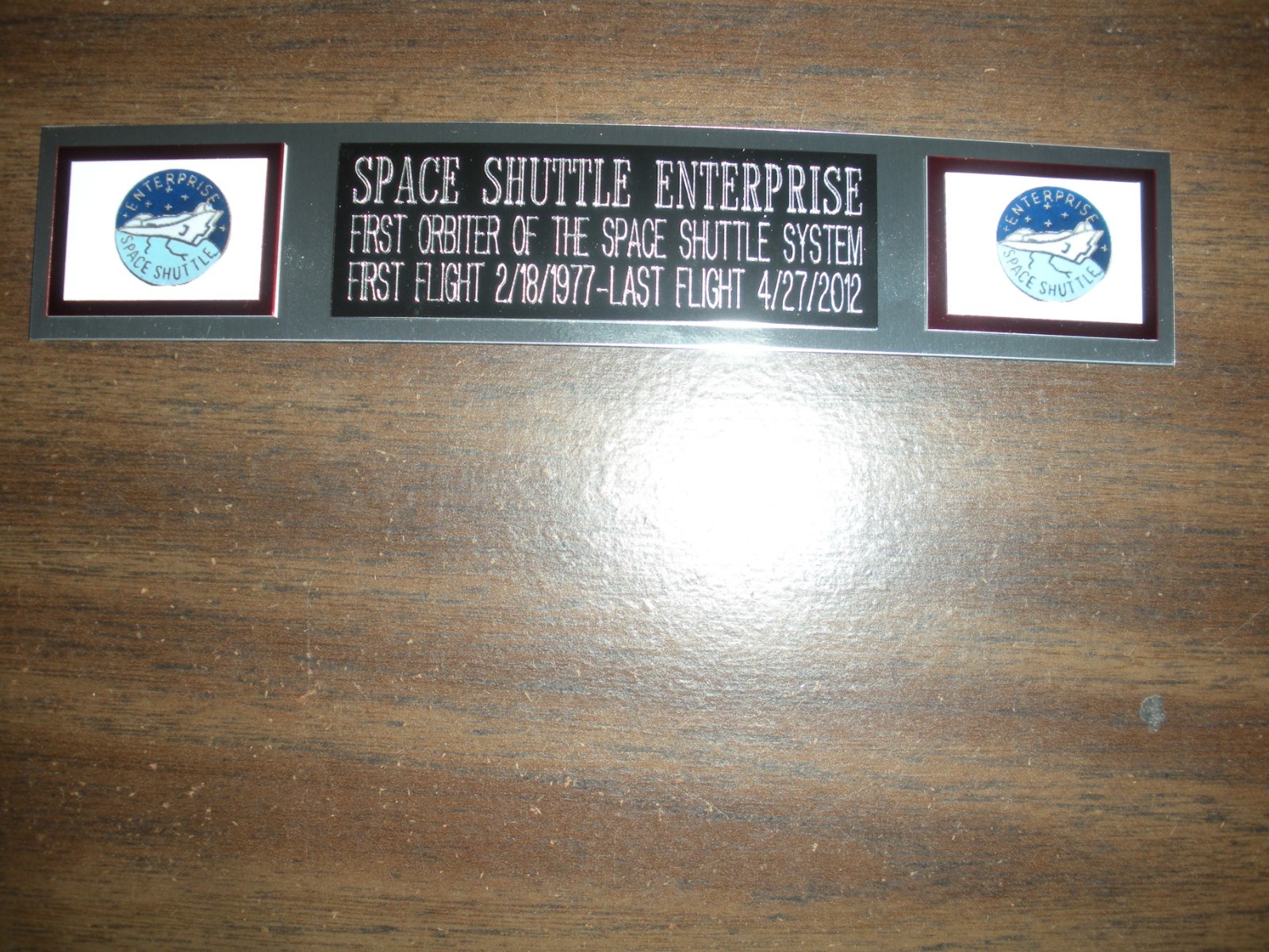 SPACE SHUTTLE ENTERPRISE ENGRAVED NAMEPLATE FOR PHOTO/DISPLAY