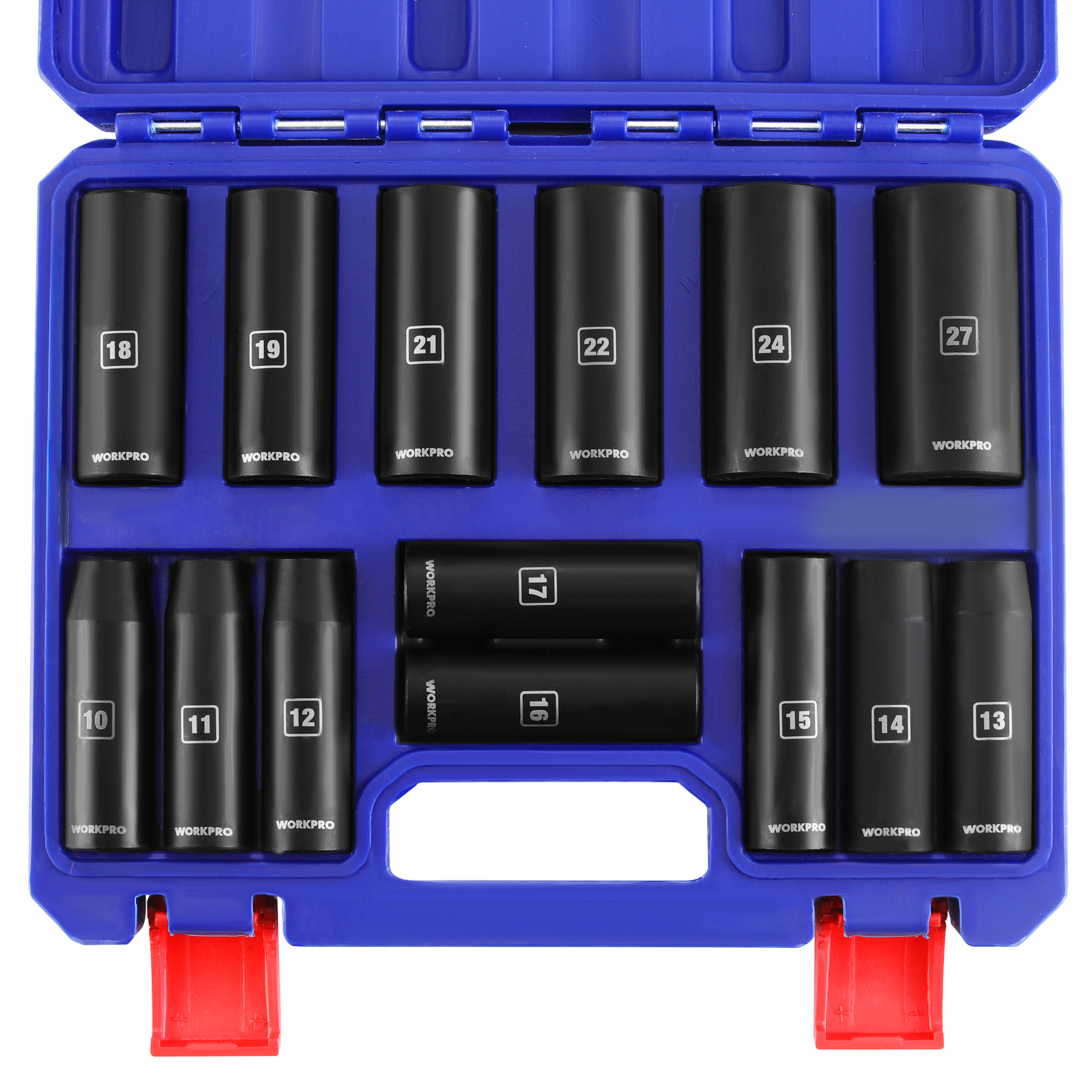 WORKPRO 1/2''Drive Deep Impact Socket Set 6-Point Impact Deep w/Storage Case14pc