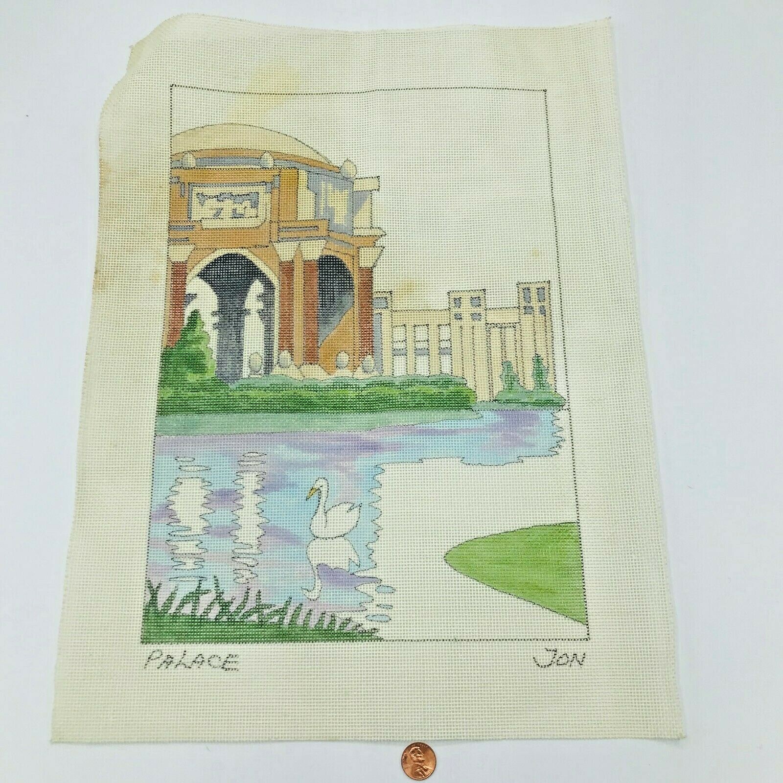 Hand Painted Needlepoint Pattern Palace Of Fine Arts San Francisco Signed Jon