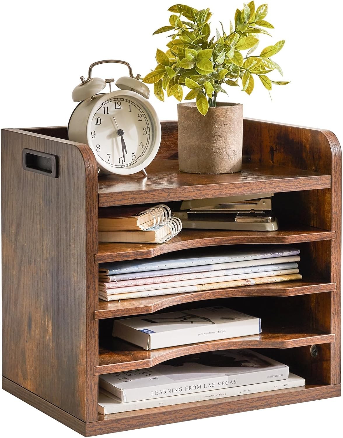 Desktop File Organizer with Handle, Document Letter Mail Tray Sorter with 3 A...