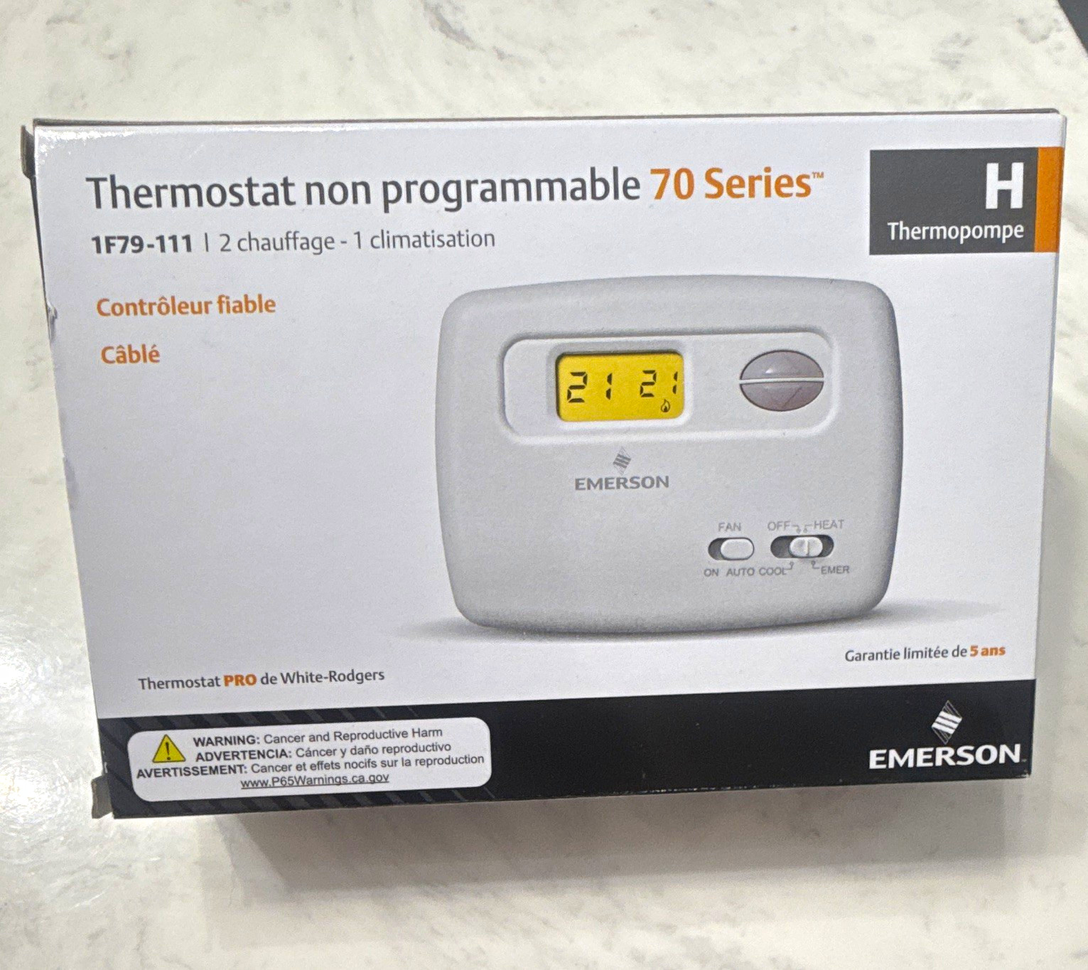 Emerson 70 Series 1F79-111 Heat Pump Thermostat 2H/1C Non-Programmable