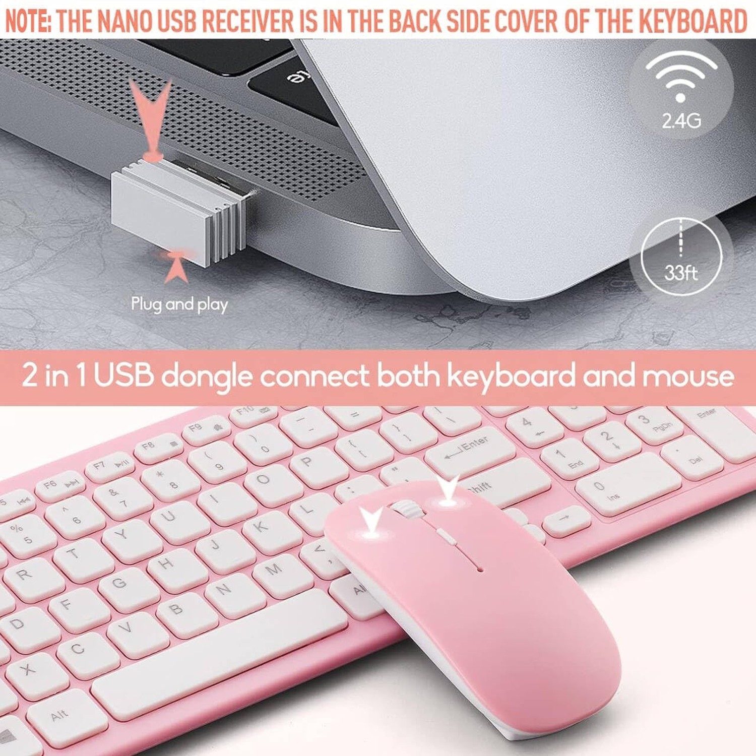 Wireless Keyboard and Mouse Combo, Compact Quiet Wireless Keyboard and Mouse ...