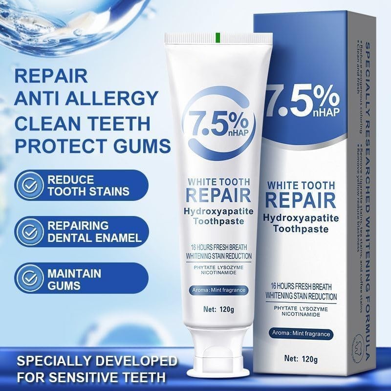 2 Pasta dental con 7.5% Nano Hidroxiapatita, sin flúor, 4oz, blanqueadora