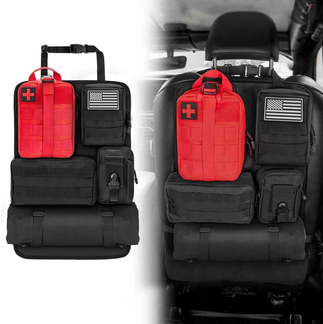 Back Seat Car Organizer, Tactical Seat Back Organizer with 5 Detachable MOLLE Po