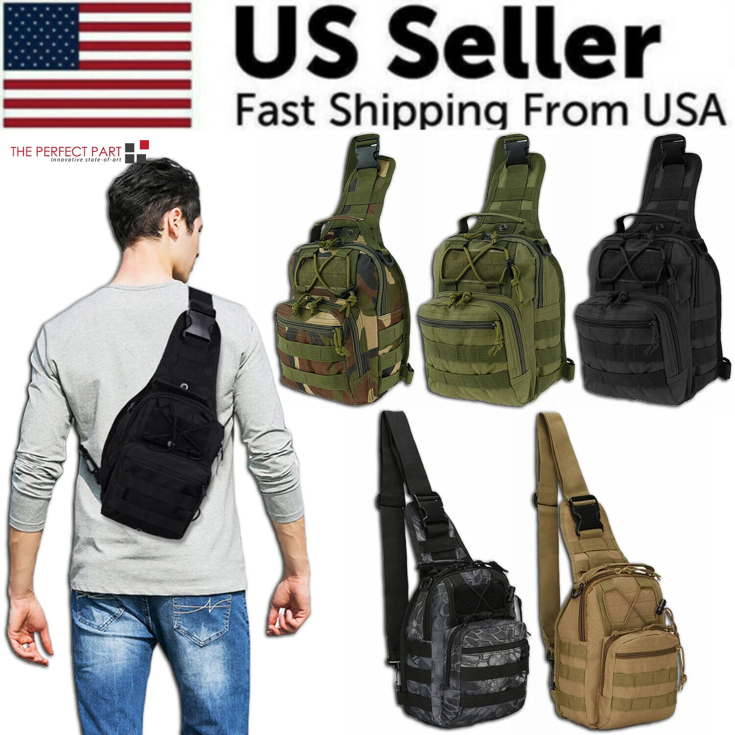 Mens Tactical Sling Shoulder Bag Molle Military Chest Pack Outdoor Hiking Travel