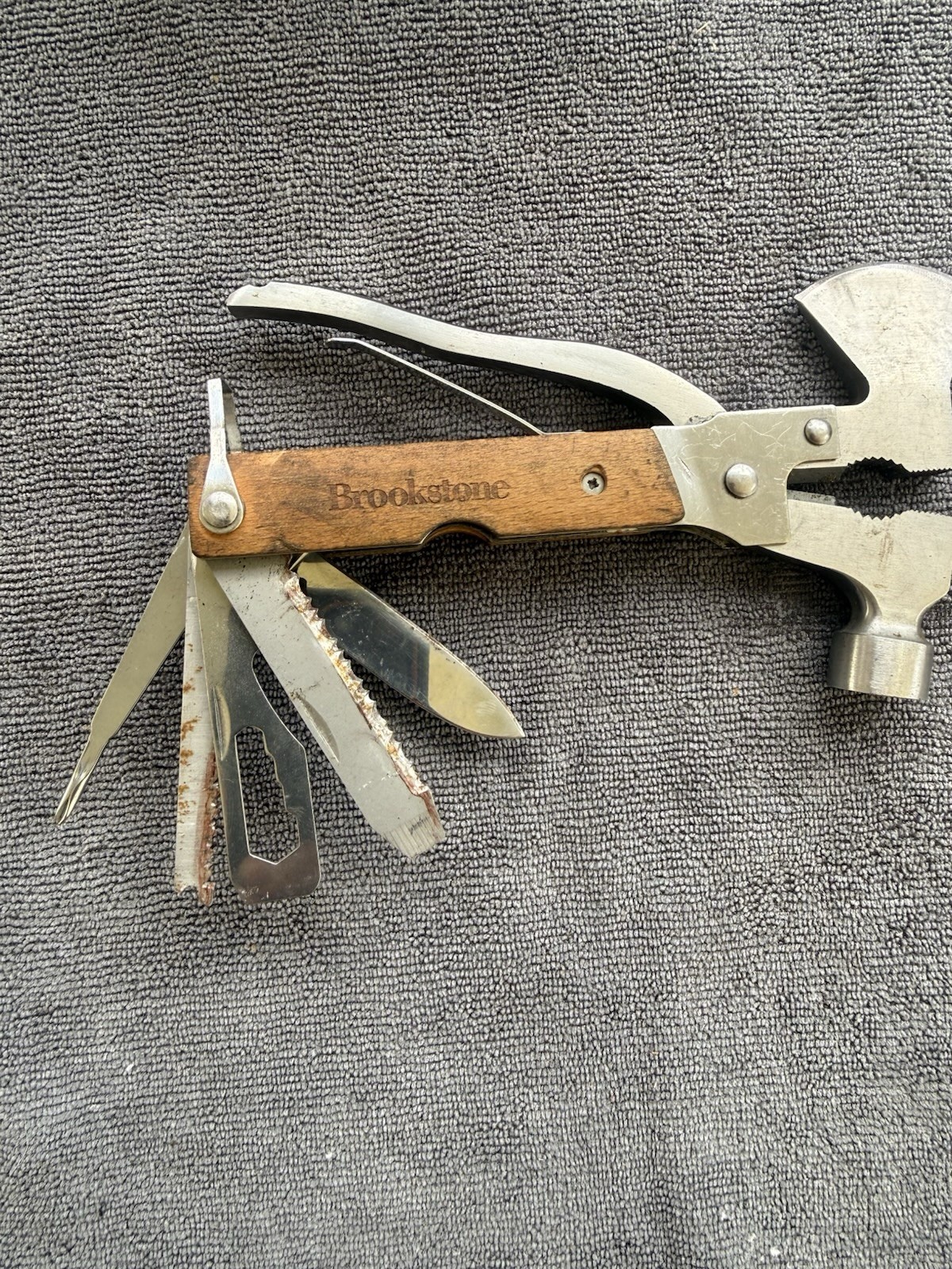 Brookstone Folding Multi-Tool Hammer Hatchet Axe Pliers Wood/Metal Handle