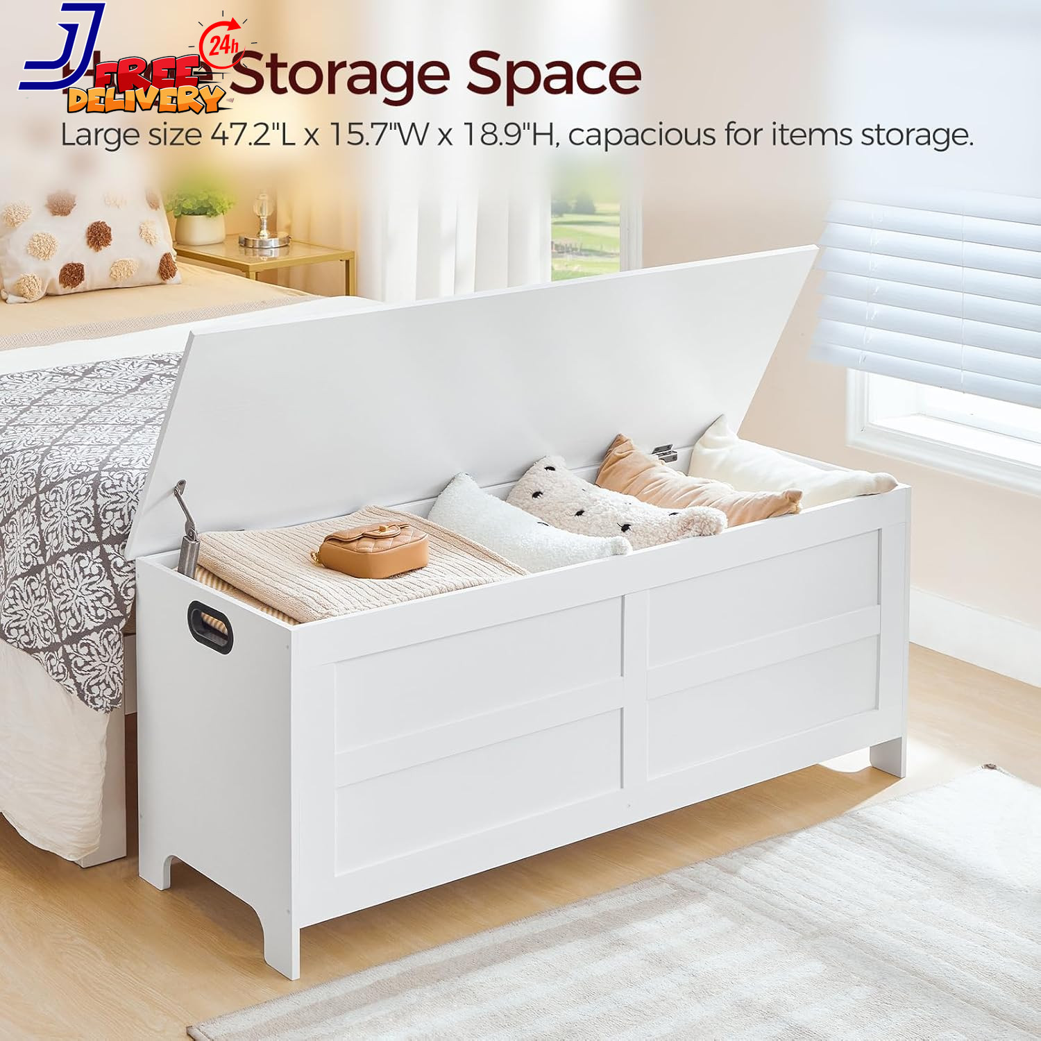 Storage Chest 47.2” Large Toy Chest Entryway Storage Trunk Storage Bench with Sa