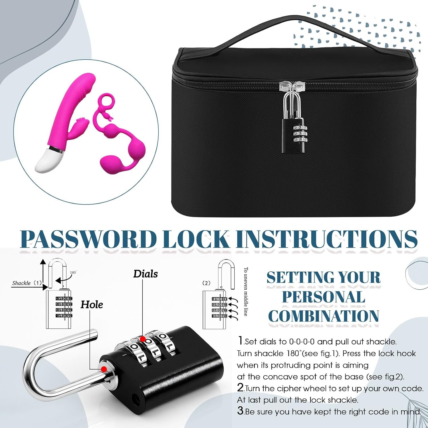 Black Lockable Discreet Personal Storage Bag with Zipper Organizer Case