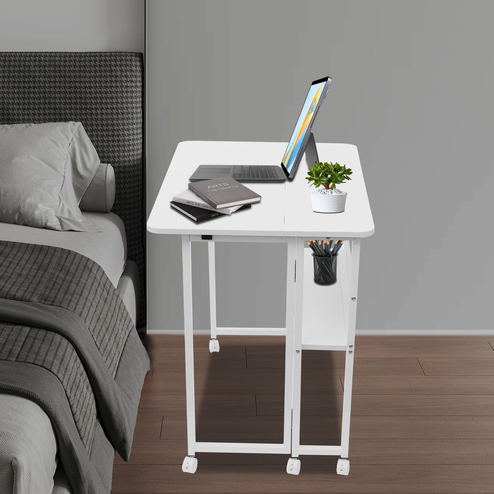 Foldable Computer Desk With Wheels Folding Desk Folding Desk With Storage Shelf