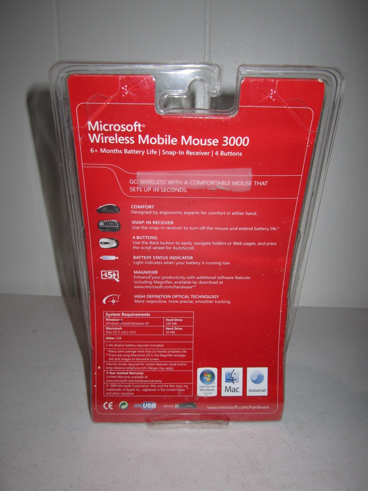 Microsoft Wireless Notebook Optical Mouse 3000 PC Windows/Mac Brand New