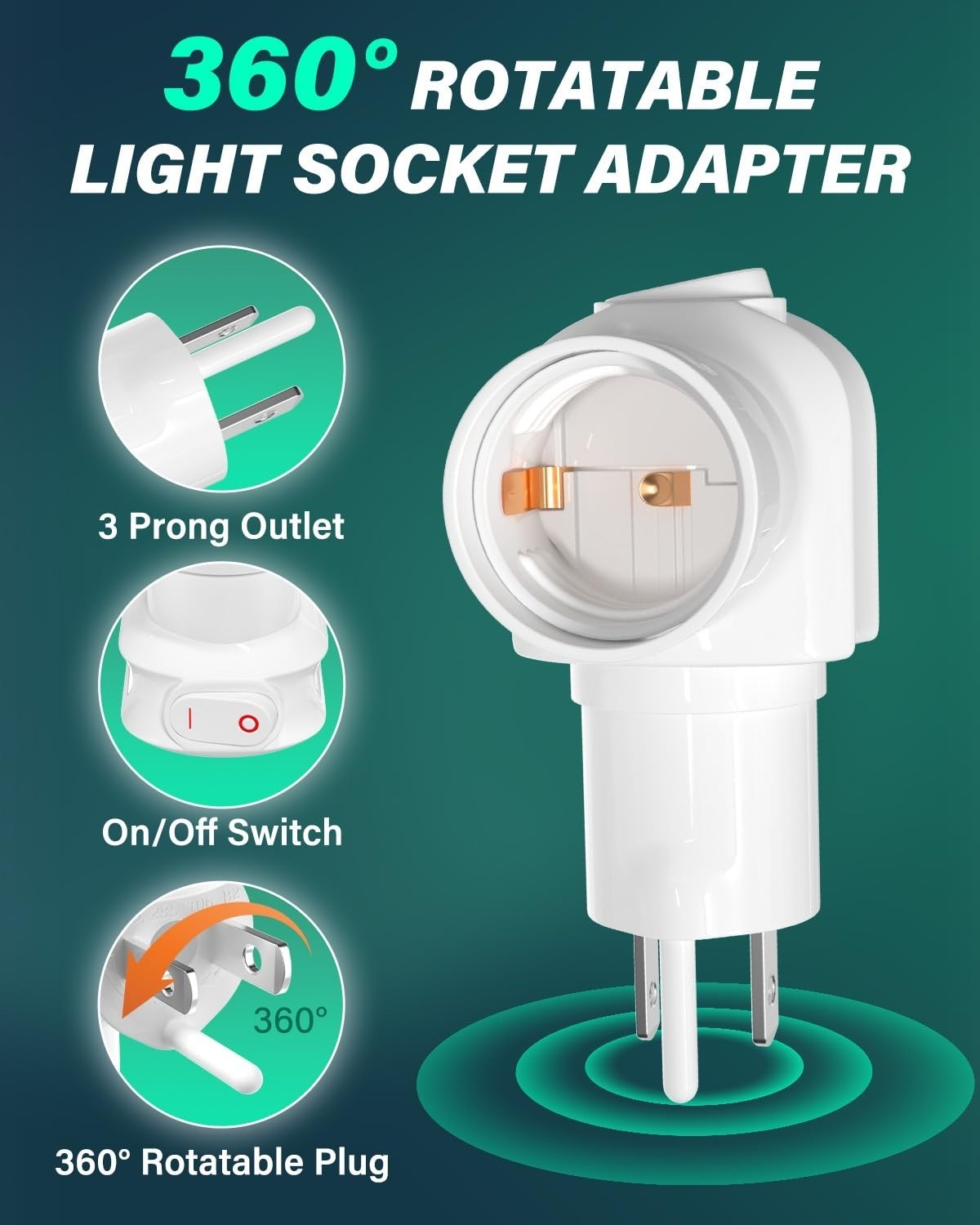 TobeBright 2 Pack Plug in Light Socket Adapter with On/Off Switch