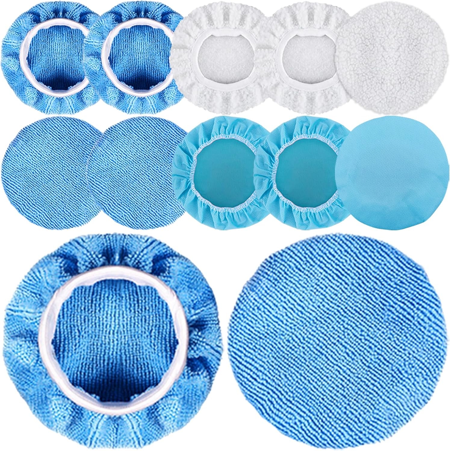 SIQUK 12 Pieces Car Polisher Pad Bonnet 5-6 Inch Polishing White, Azure, Blue