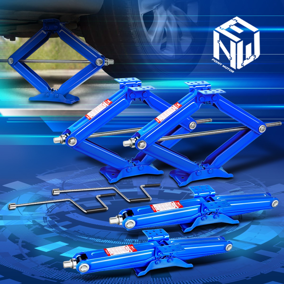 4 PCS 5000 LBS Blue RV Trailer Stabilizer Leveling Scissor Jacks w/ Crank Handle