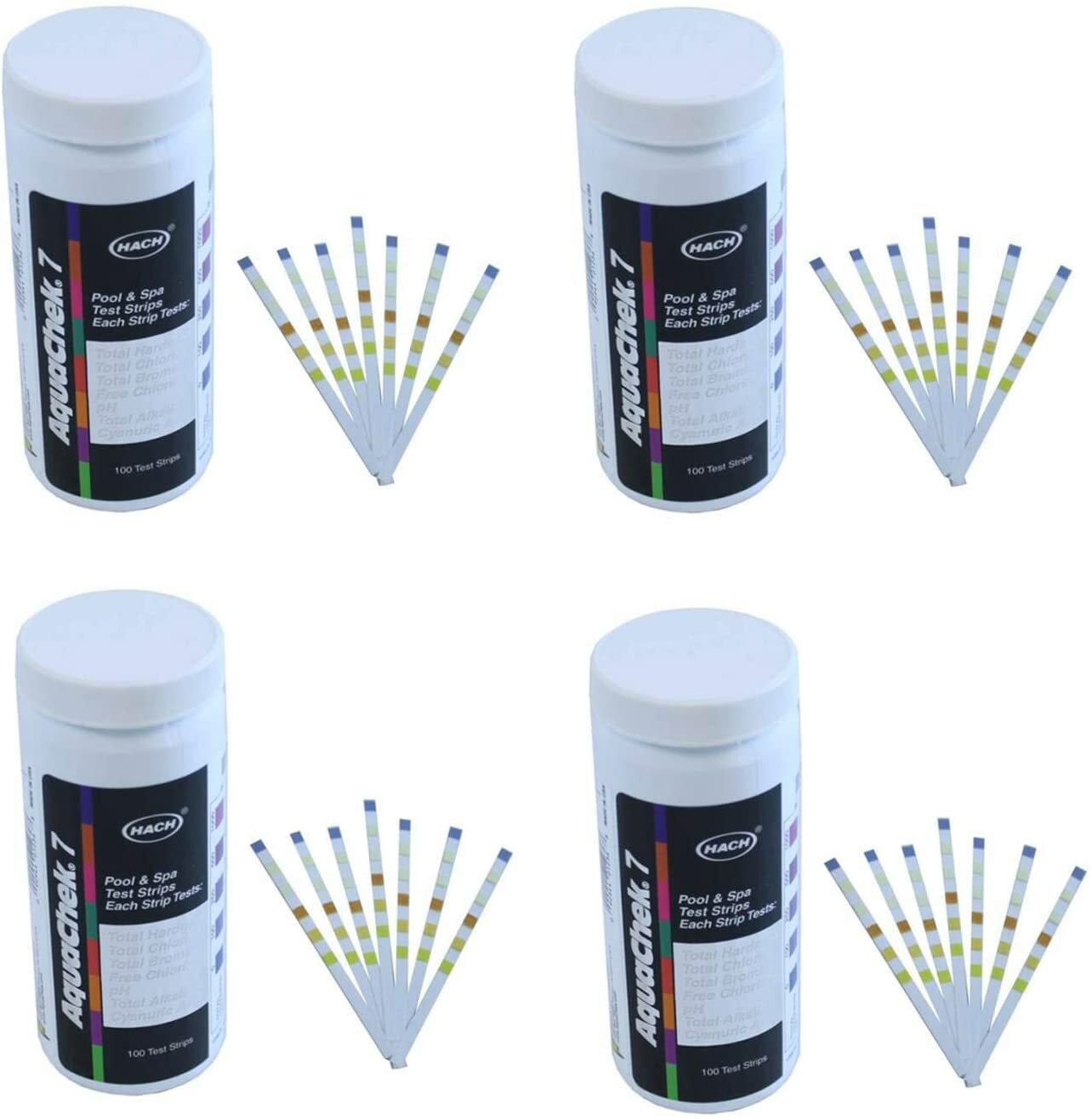 AquaChek 7-Way Test Strips, Chlorine & Cyanuric Acid (100 Strips),4Pack