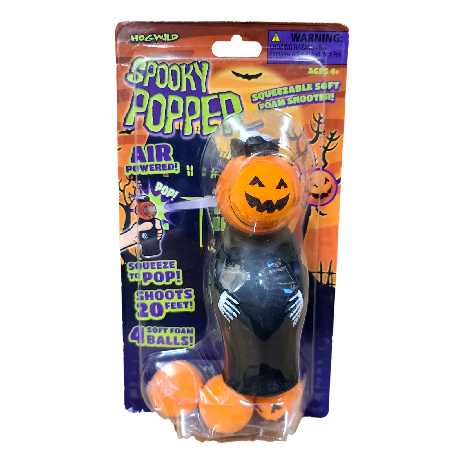 Hog Wild Spooky Popper Halloween Pumpkin with 4 Squeeze And Pop-Out Balls
