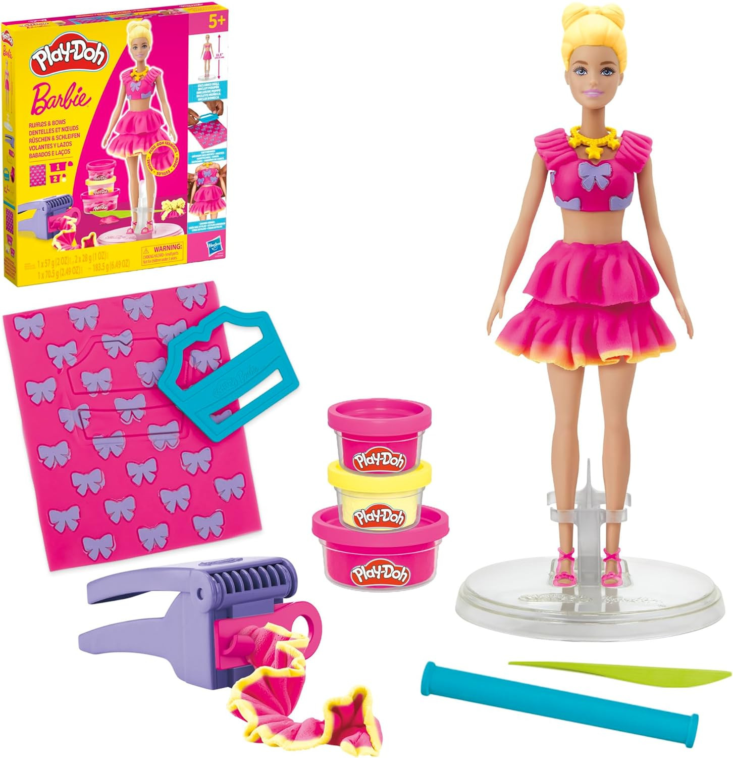 Barbie Ruffles and Bows Set, Make Doll Clothes with Modeling Compound & 9 Fas...