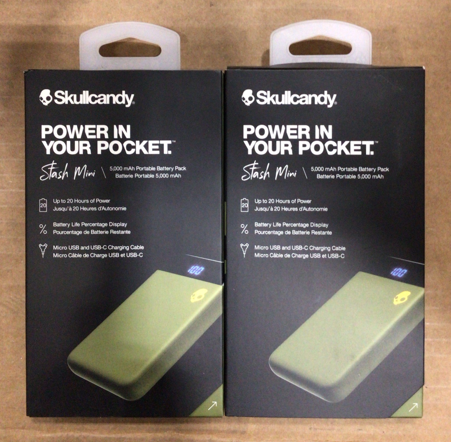 Lot Of 2 Skullcandy Power Pack Stash Mini Up to 20 Hrs. Moss 5,000 mAh Portable