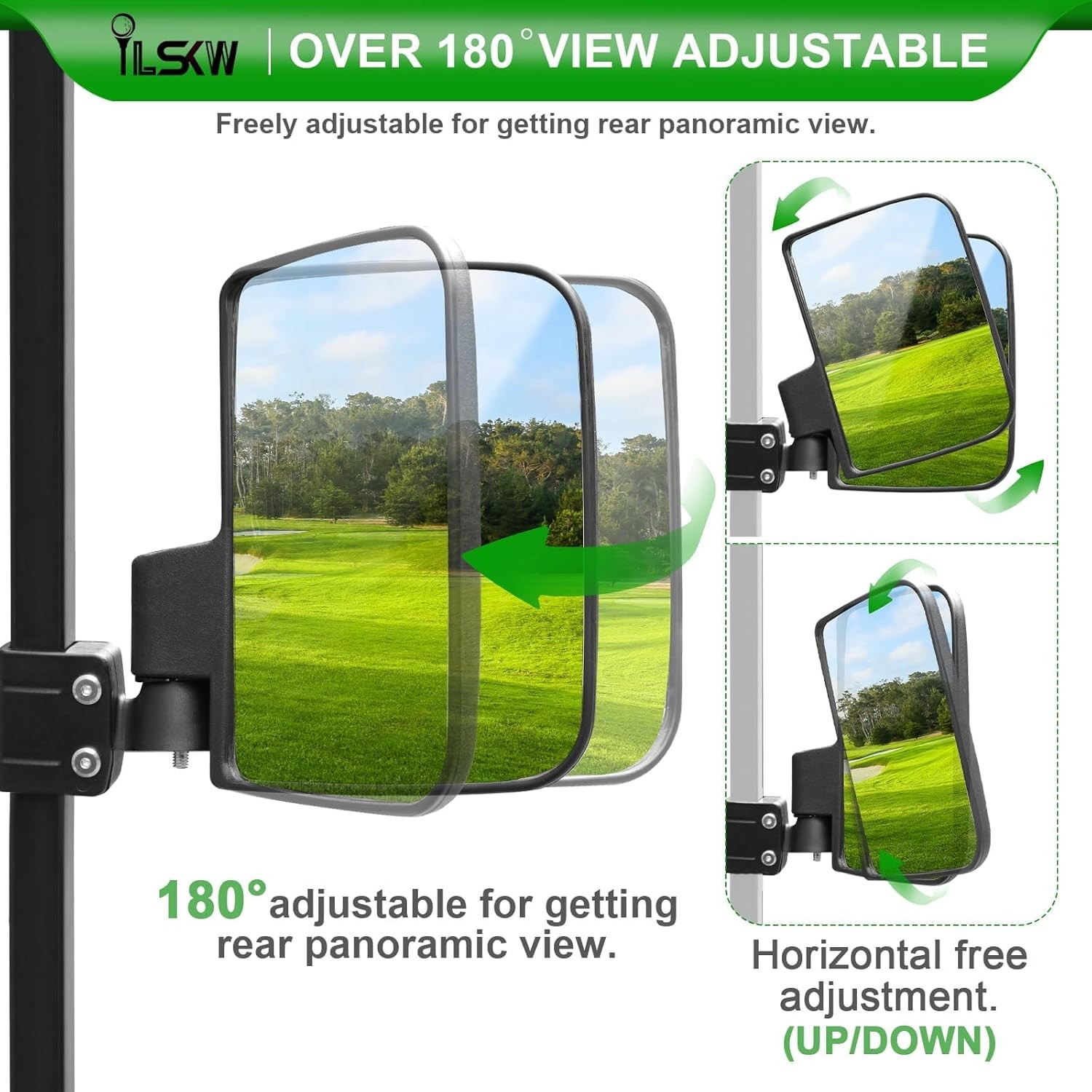 No Drilling Golf Cart Side Mirrors, Foldable Rear View Mirrors for 0.75" / 1" /
