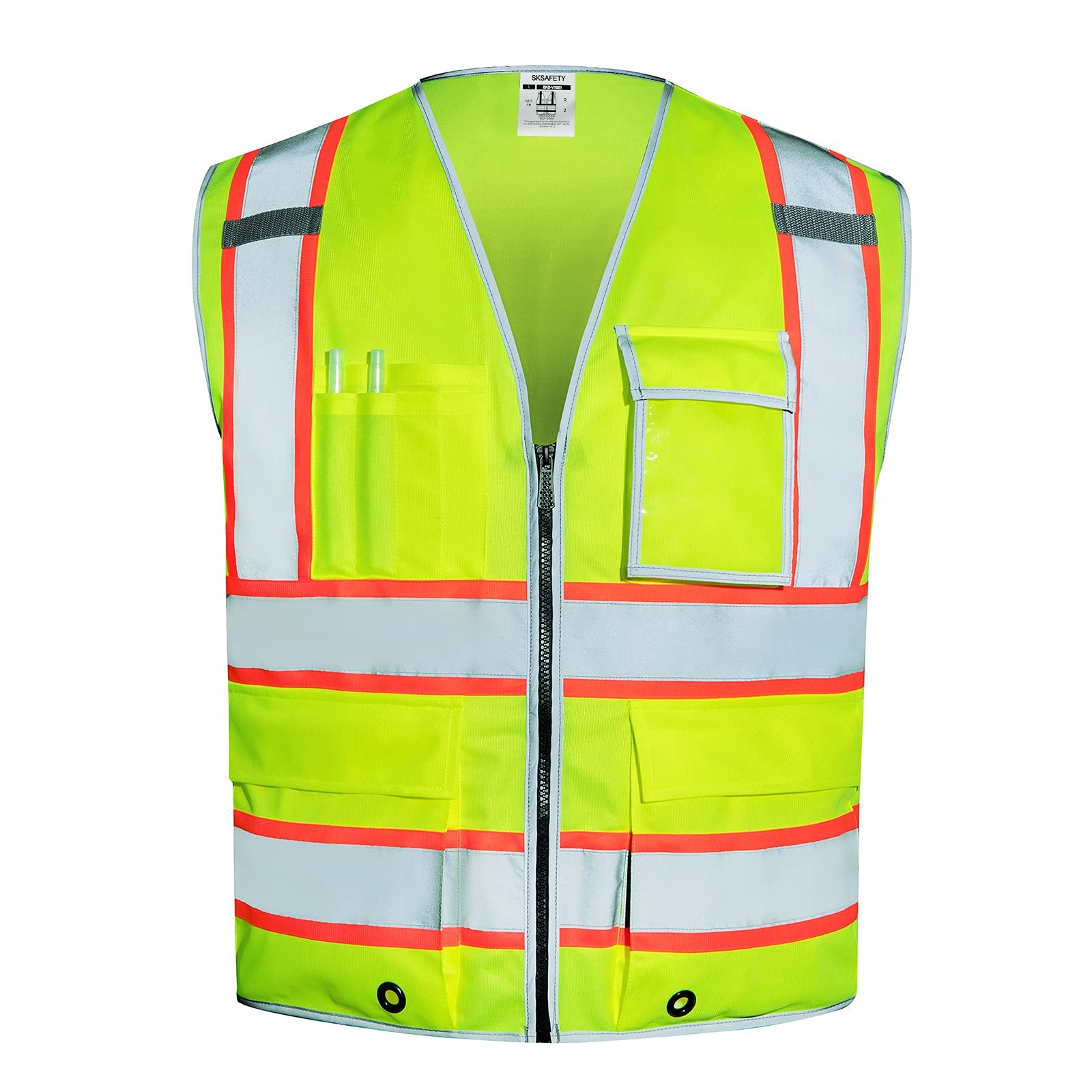 SKSAFETY 10 Pockets Safety Vest, Class 2 High Visibility 3X-Large, Yellow