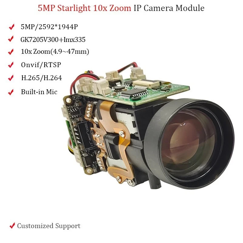 5MP HD IP Camera Module PoE 10x Zoom PTZ Starlight H.265 Mic RJ45 Onvif RTSP NEW