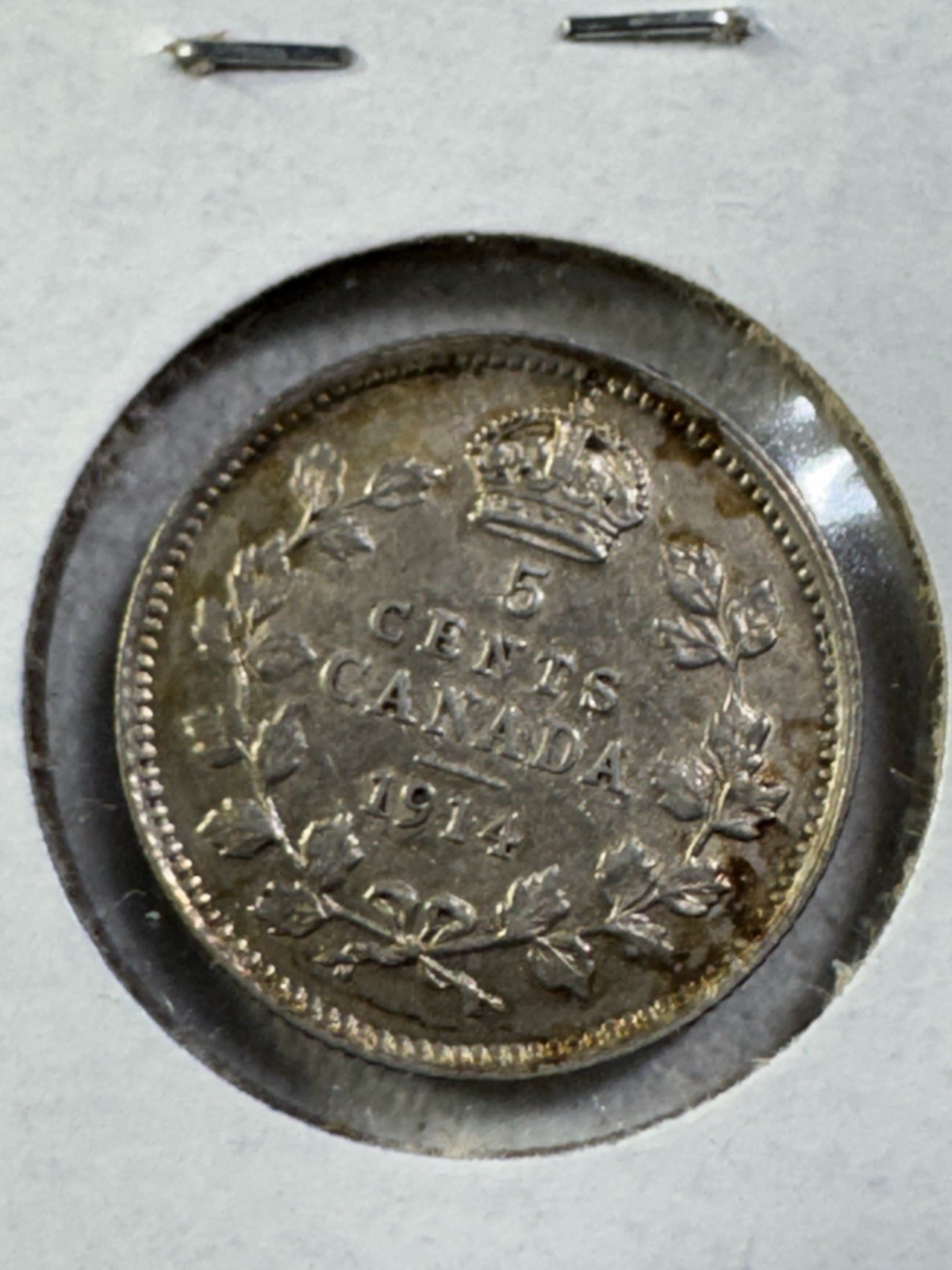 1914 Canada 5 Cents Small Silver Coin Cleaned