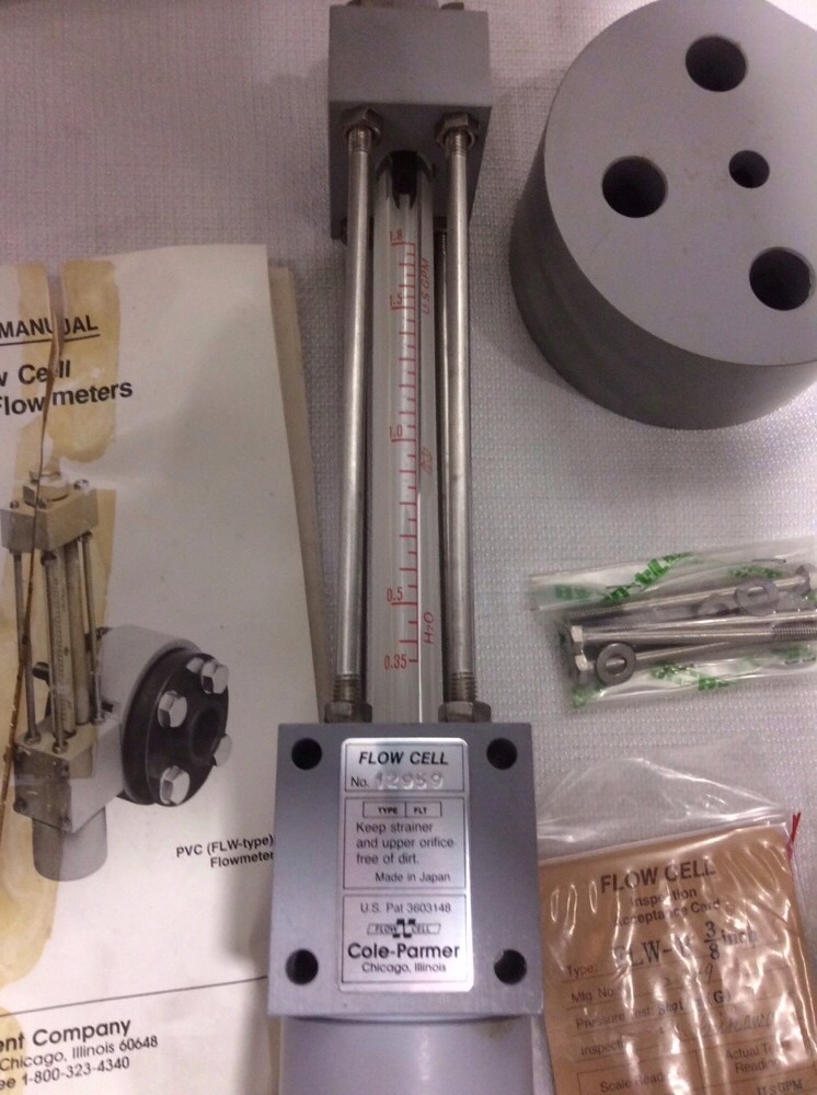 COLE PARMER FLOWMETER FLW-E, 12959, 3/8", 1.8 GPM New